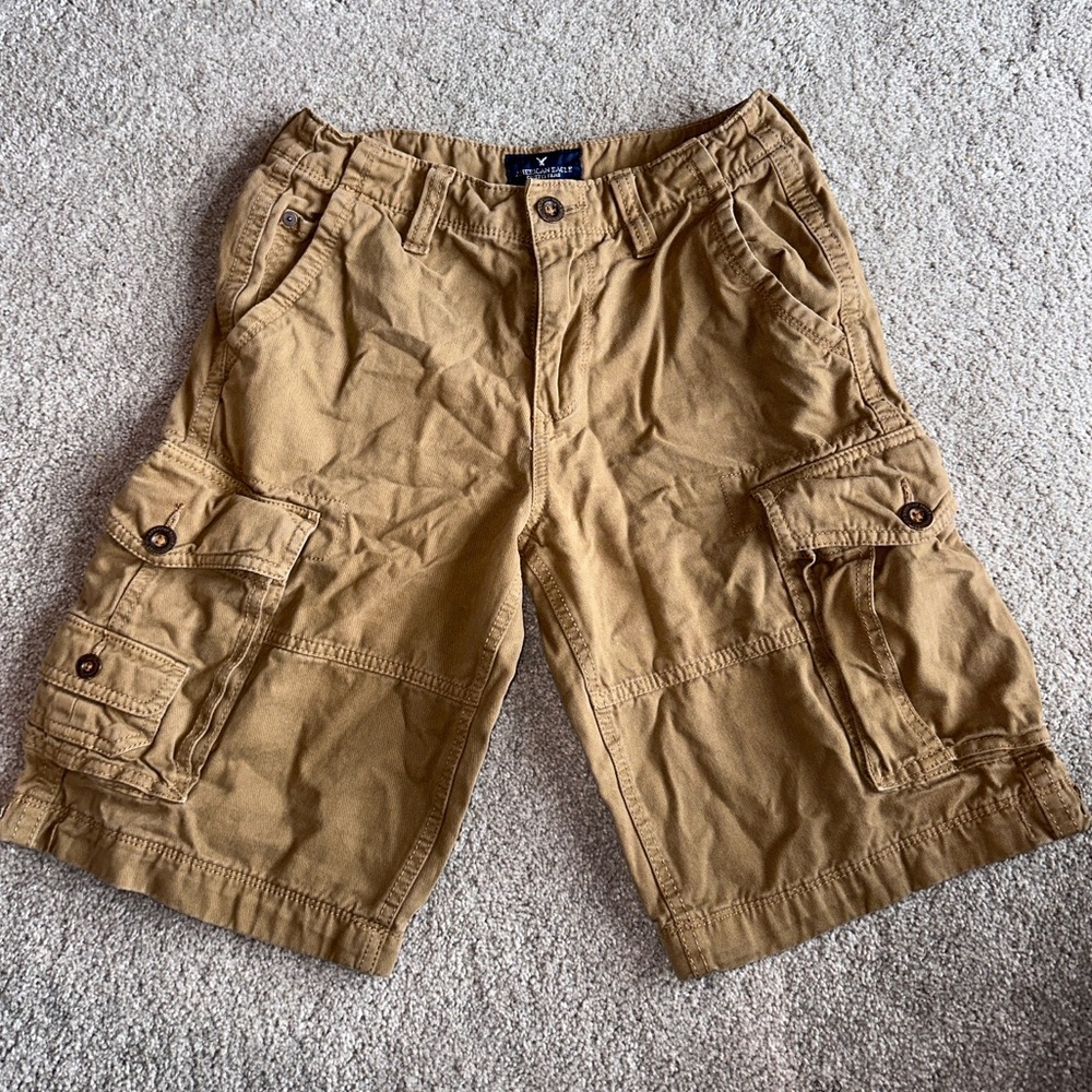 American Eagle Outfitters Mens Classic Dk Khaki Longboard Cargo Shorts 26/XS EUC